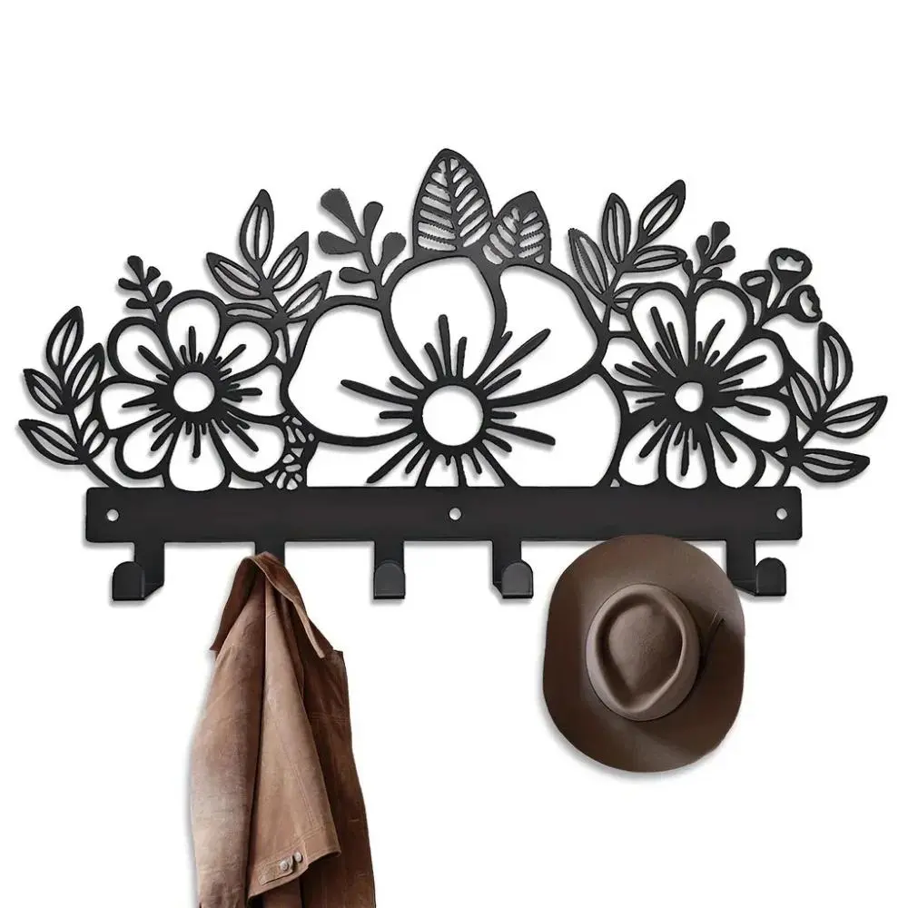 Wall Mounted Metal Coat Rack - Artistic Design Decor, Multiple Racks and Hooks for Coats, Enhancing Your Wall Space