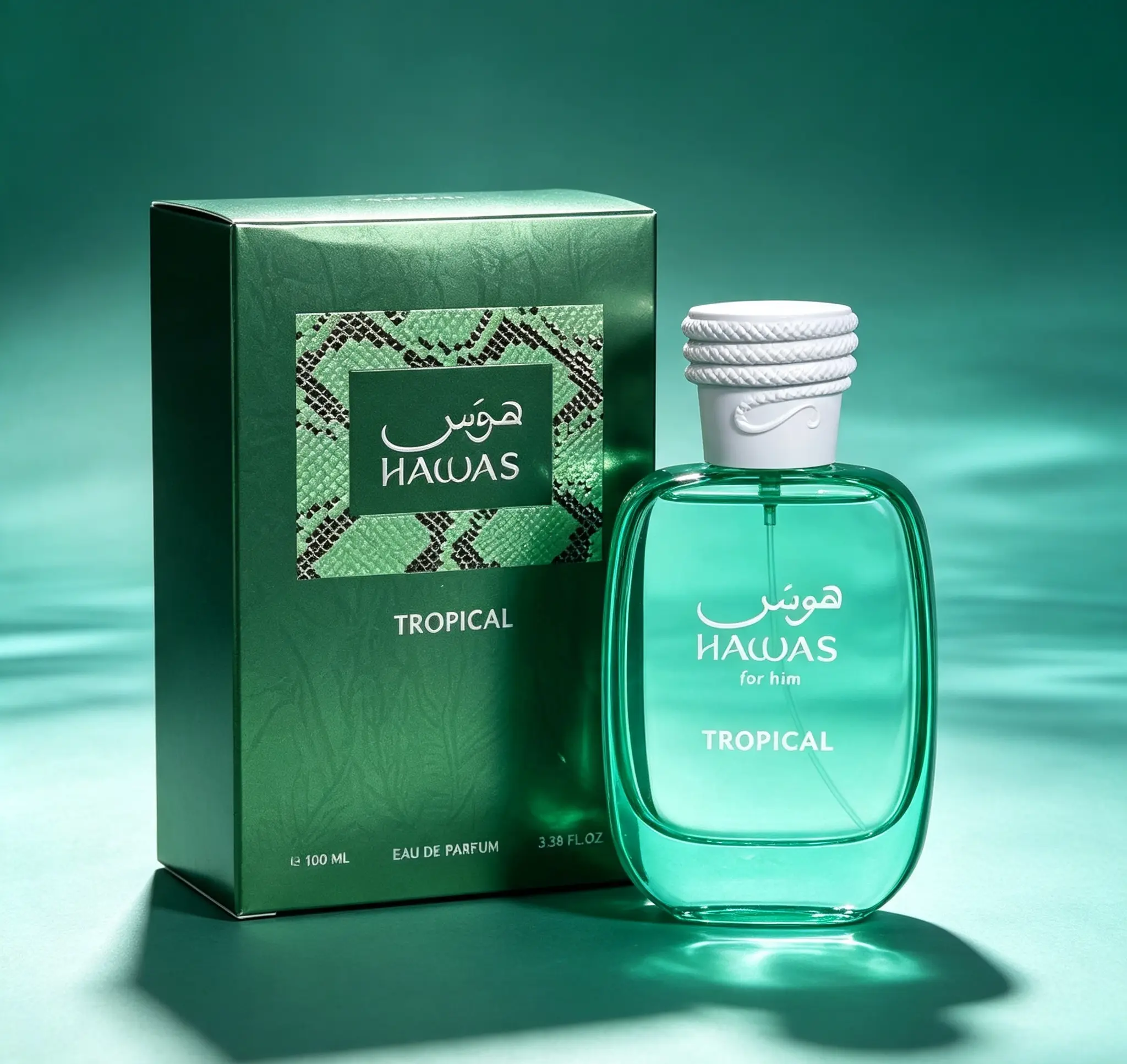 Hawas Tropical Eau De Parfum Spray for Men – 3.38 Fl Oz / 100ml, Exotic Fruity Fresh Long-Lasting Fragrance, Vacation Vibes Everyday Cologne