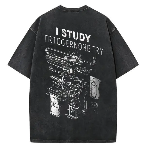 Women's Slim-Fitting Short-Sleeve Round Neck Top T-Shirt - Funny Gun Lover Trigonometry Graphic, 2A Pro, Solid Washed Cotton Fabric, Seamless Smooth Soft Casual Tactical Shirt - Black, Shortsleeve