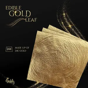 goldz: 24K Genuine Edible Gold Leaf - Real Gold Leaf - BIG Size 10cm x 10cm - BIG 12 Sheets - Original Gold Leaf Sheets For | Art | Food | Craft | Decoration | Beauty - Real & Pure Edible GOLD Cake Birthday Birthday Cake