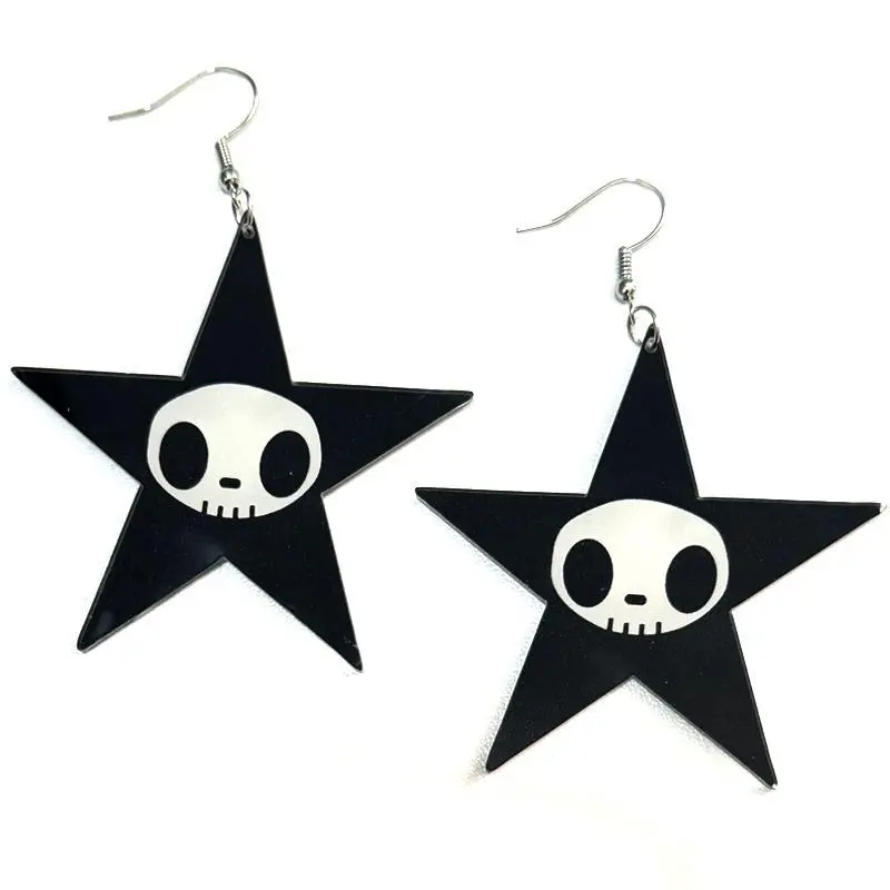 Punk Jewelry Acrylic Black Skull Star Earrings for Women 90s Aesthetic Grunge Rock Drop Earrings Accessories Goth Cool