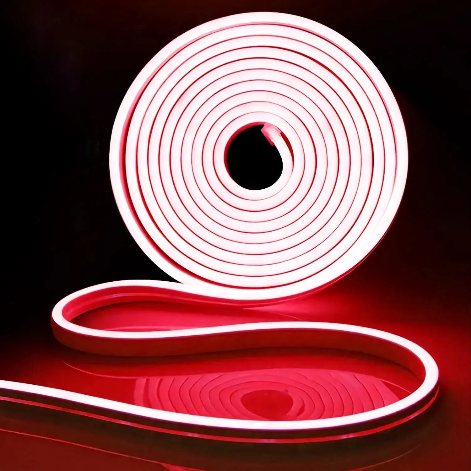 12V Red Flexible Silicone Neon LED Strip Lights - 16.4ft Long Waterproof, Cuttable, Dimmable Links, Linkable Indoor Party Lights with Customizable Design for Cabinets, Kitchens (DC Power Supply Not Included)