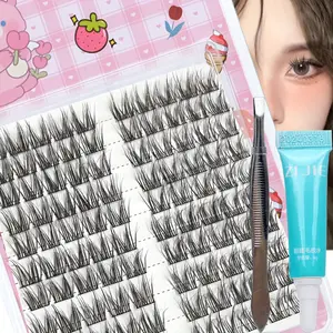 100 pieces of fluffy, voluminous faux mink eyelash clusters + eyelash glue + dedicated eyelash clamp - DIY segmented extension, suitable for beginners, reusable natural to bold single eyelash makeup Cosmetic