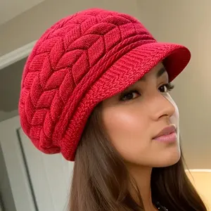 Women's Stylish Slouchy Cable Knit Warm Beanie Hat with Ear Flaps & Fringe, Ultra-Soft, Stretchy Winter Bonnet