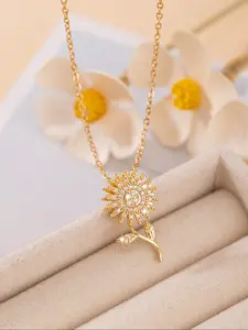 Rotatable Zircon Sunflower Pendant Necklace, Elegant Jewelry for Women & Girls, Perfect Gift for All Occasions