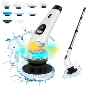 Electric Spin Scrubber, 1 Count Waterproof Electric Shower Scrubber with 8 Replaceable Brush Heads & Removable Extension Handle, Suitable for Bathtub Tile Floor
