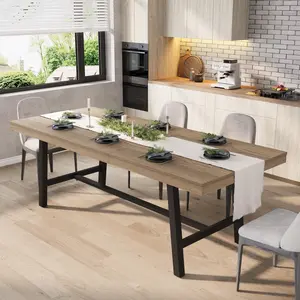 63-83" Extendable Dining Table, Industrial Rectangular Dining Room Table for 6-8 People, Expandable Kitchen Table with Heavy Duty Metal Frame for Dining Room, Kitchen & Parties, Rustic Pear