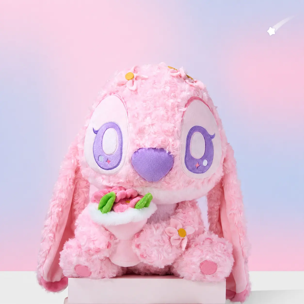 Cute Soft Pink Angel Sitting Plush Toy, MINISO Disney Lilo & Stitch Petal Plush Stuffed Animal, Kawaii Experiment 624 Doll Gift for Girls Kids Birthday, Back To School