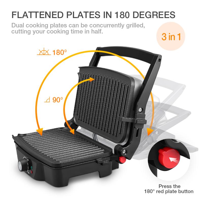 Panini Maker, iSiLER 2 Slice Panini Press Grill, Electric Sandwich Maker Non-Stick Coated Plates, Opens 180 Degrees for Cooking Breakfast Snacks