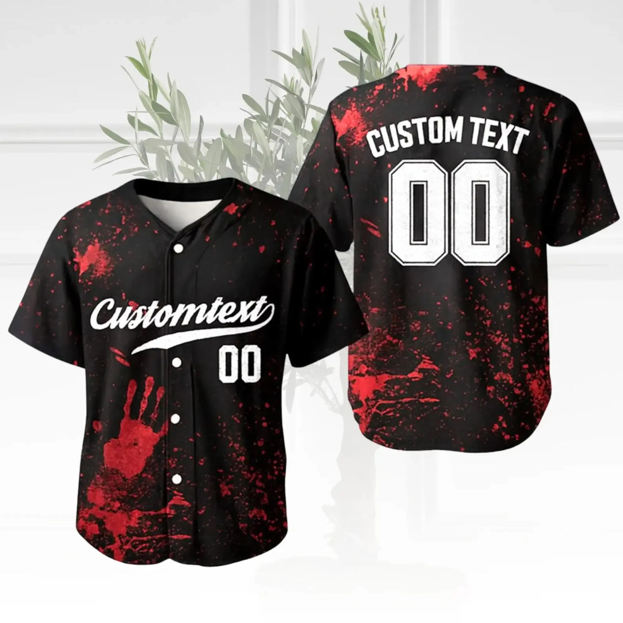 Personalized Blood Splatter Baseball Jersey | Custom Team Name Number Shirt