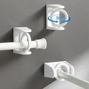 360° Rotatable Retractable Pole Fixator, 4 Counts Non-drilling Strong Adhesive Hooks, Towel Rod Shower Curtain Rod Brackets for Home Bathroom Kitchen Office