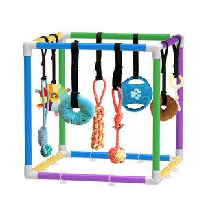 Indoor Puppy Play Gym with PVC Frame, Stretchy Velcro Rope, Snuffle Mat, 8 Hanging Toys - Bite-Resistant Interactive Agility Training Equipment for Small Dogs Boredom Enrichment