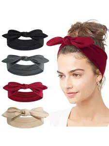 Women's Sporty Hairbands Set, Pure Color Butterfly Knot Design, Cute & Stylish Headwear for Girls, Pack of 4 Elastic Bands, Workout Headband