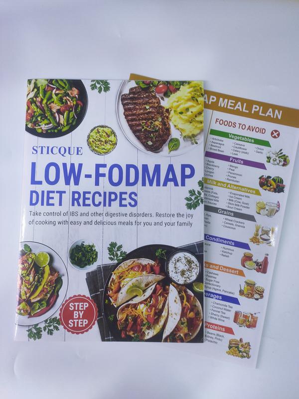 Low FODMAP Food List Chart & Meal Plan, Bloating – Laminated Diet Guide w/Serving Size, Net Carbs, Calories, Fiber – Elimination Diet Recipes for Beginners