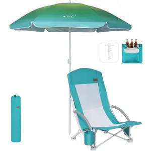 Beach Chairs for Adults with Umbrella and Cooler, High Back, Cup Holder & Carry Bag & Heavy Duty Compact Outdoor, Camping