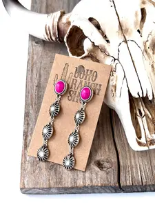 4 Tier Western Concho & Oval Stone Post Drop Earrings: Pink