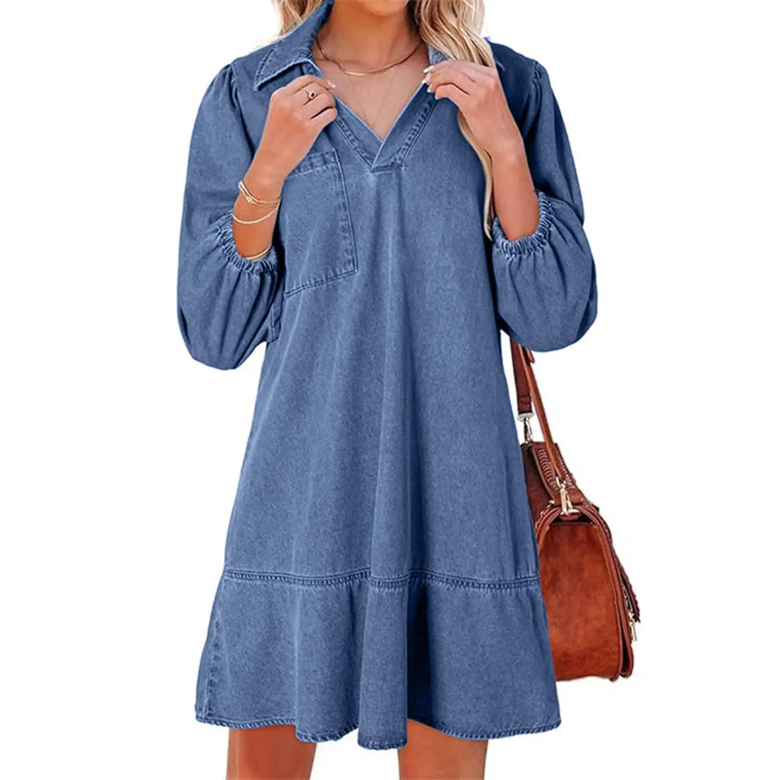 CHARTOU Women's 3/4 Sleeve Ruffle Denim Dress Summer Collared V Neck Loose Jean Dress with Pockets - TikTok Shop CHARTOU Women's 3/4 Sleeve Ruffle Denim Dress Summer Collared V Neck Loose Jean Dress with Pockets - TikTok Shop