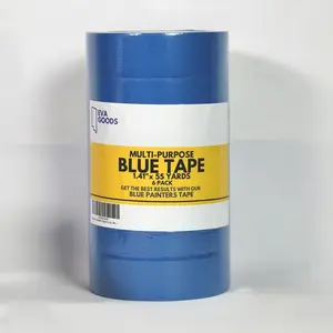 6 Pack - 1 1/2 inches Blue Masking Tape 1.41 inches Outdoor and Indoor Use, for Multiple Surfaces , Medium Adhesive, Perfect for Trims