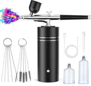 Airbrush Kit with Compressor 30PSI Portable Airbrush Gun Rechargeable Handheld Cordless Air Brush for Nails Art, Painting, Cake Decor, Cookie, Mode, Makeup, Barber (Black)