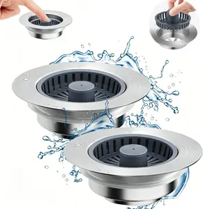 3-in-1 Pop-Up Sink Drain Strainer – Stainless Steel Bounce Filter Stopper for Kitchen Sinks, Anti-Clog Design with Easy Push-On Operation Durable Leak-Proof Bathroom Organizing Accessories with Silicone Seal