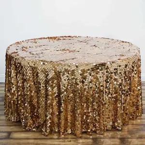 Sequin Round Tablecloth 120" Gold with Big Payette Design - Seamless Sparkly Decor for Premium Events