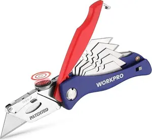 #Summervibes WORKPRO Folding Utility Knife, Quick-Change Box Cutter, Blade Storage in Handle with 5 Extra Blades Included