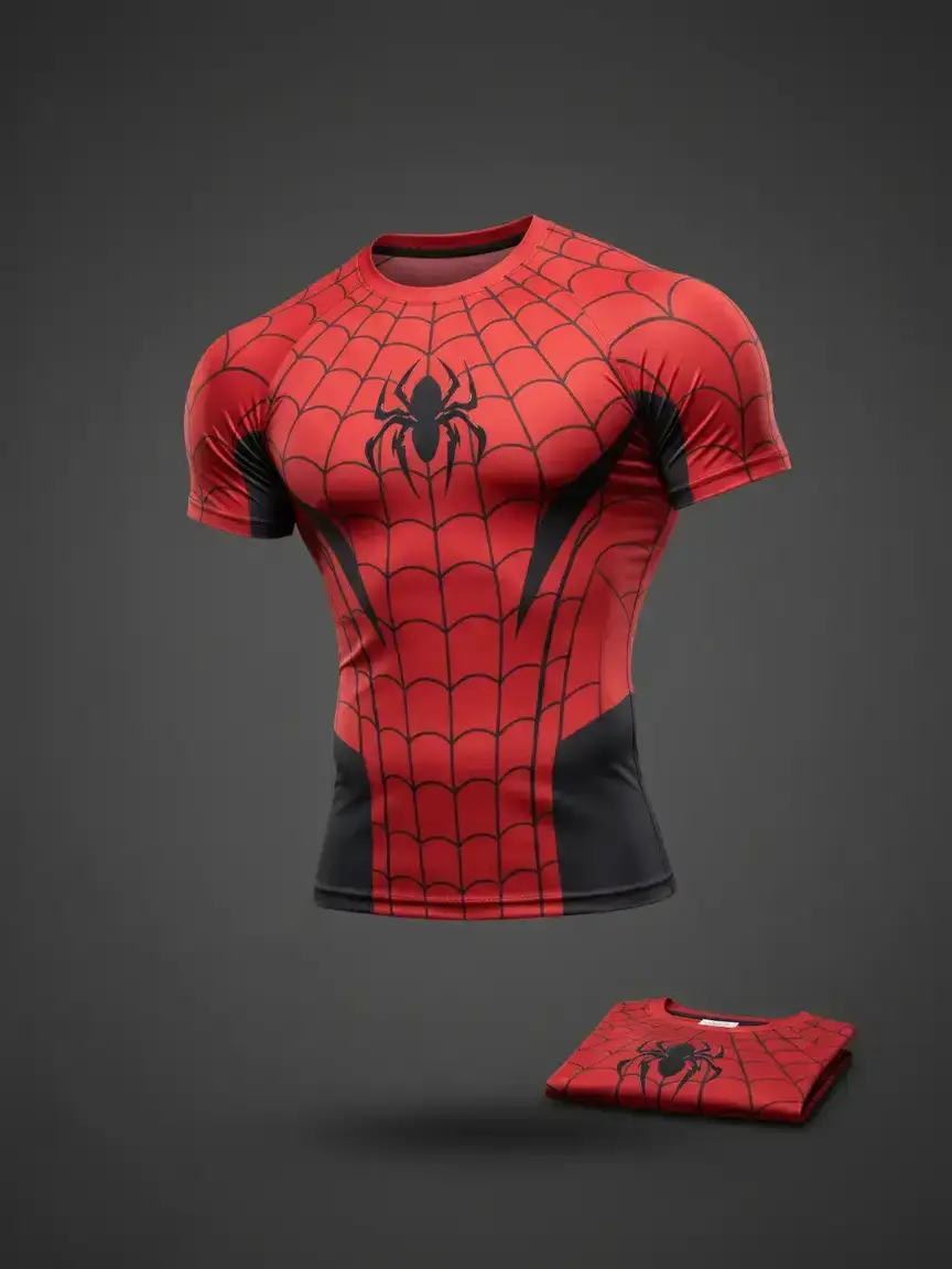 Men's Spider Web Print Contrast Color Crew Neck Short Sleeve Athletic T-Shirt, Training and Casual Wear