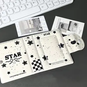1PC Portable Size Star Pattern Ring Binder Photo Album, Scrapbook Photo Album, PU Material Photo Storage Book, Trendy Black and White Star Checkerboard Style, with Snap Details for Storing Photos, Daily Star-Chasing Records, Nail Sticker Display Book