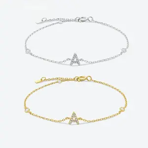 925 Sterling Silver Initial 26 Letters Alphabet Monogram Gold Name Bracelet Crystal CZ Zircon 2026 Fashionable Jewelry, Bracelets For Women stainless steel Adjustable  Couples