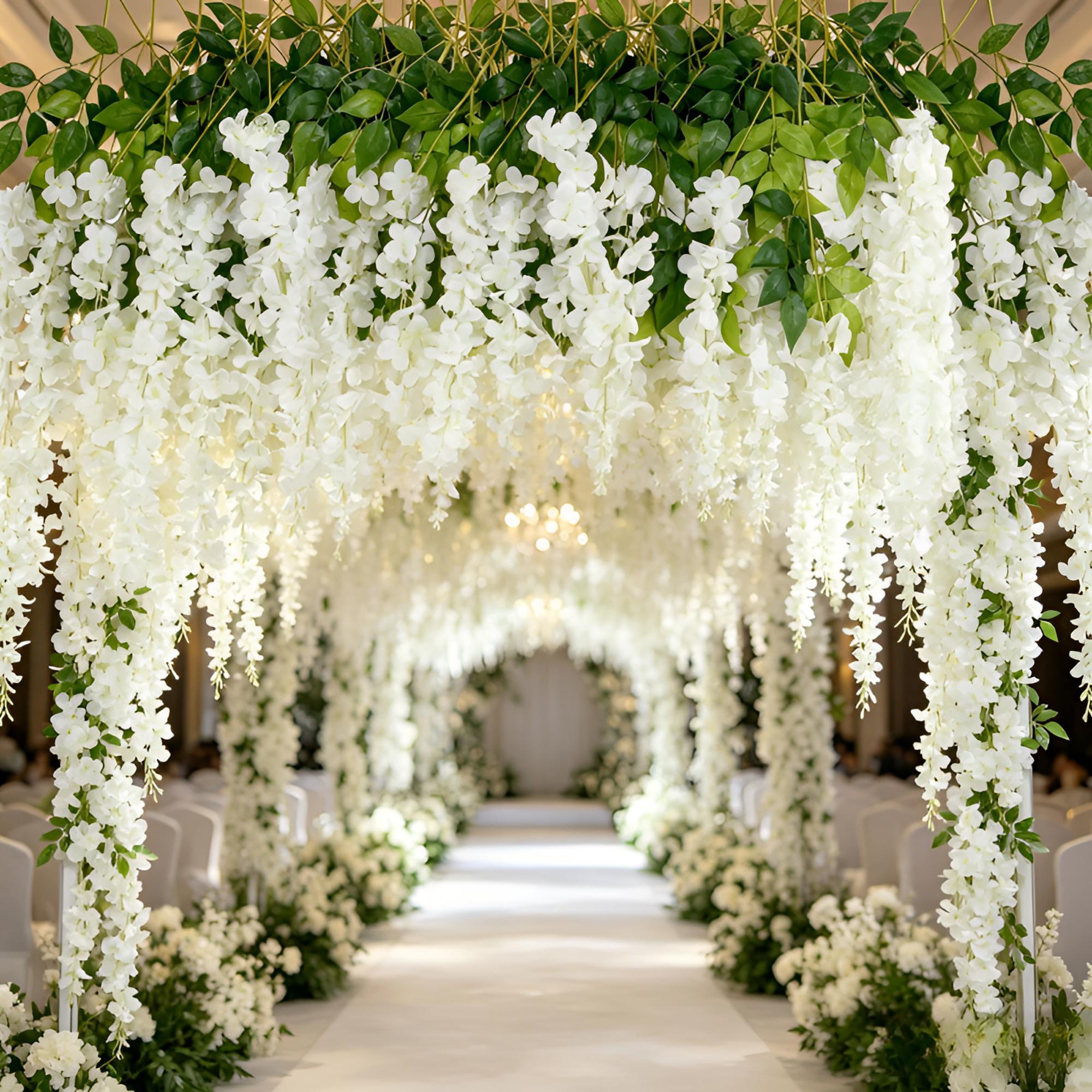 Dense Artificial Fake Wisteria Vine Ratta Hanging Garland 12Pcs 43.3 Inch/Piece Silk Flowers String Artificial Wisteria Flowers for Decorative Home Party Wedding Garden Decorations Artificial Flowers For Outside