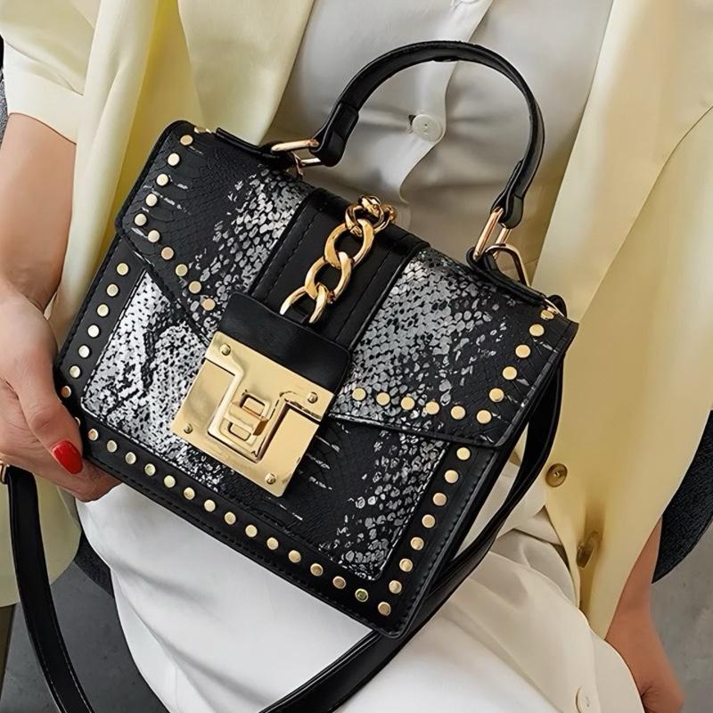 Pretti Trendi Studded Croc-Texture Mini Shoulder Bag with Chain Strap | Chic Everyday Crossbody