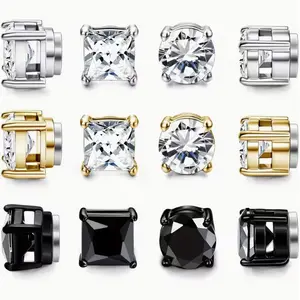 6 Pairs Stud Earrings for Men Women, Stainless Steel Unisex Earrings Set, Non-Piercing Clip on Earrings Fake Earrings Jewelry, Painless Clip on Imitation Piercings in Silvery, Golden And Black Colors, Valentine'S Day Birthday Gif
