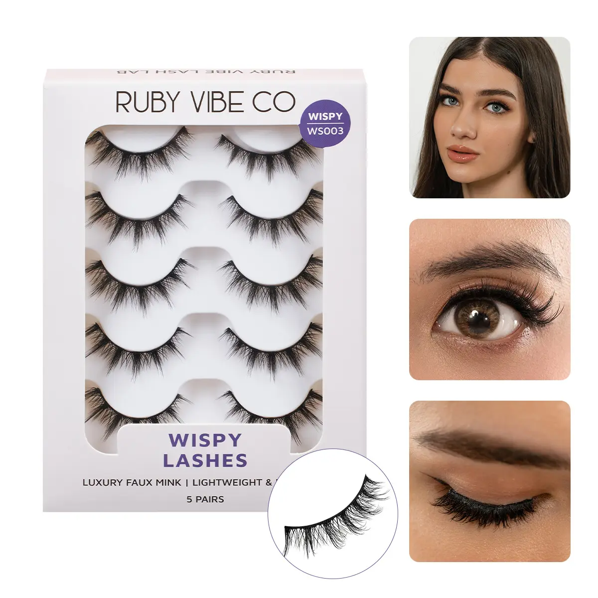 [RUBY VIBE CO] Spiky Wisps WS003 Faux Mink Lashes Ultra-Lightweight Soft Flexible Band 5 Pairs Full Length for Striking Eye Definition Bold Eyelash Extensions