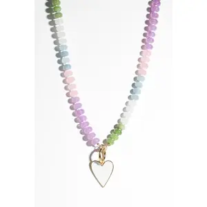 Lavender and green beaded heart necklace