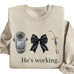 Blue Collar Welder Wife He's Working Sweatshirt, Welding Gift, Welder Wife Sweatshirt, Funny Welding Gift, Welding Helmet Blue Collar