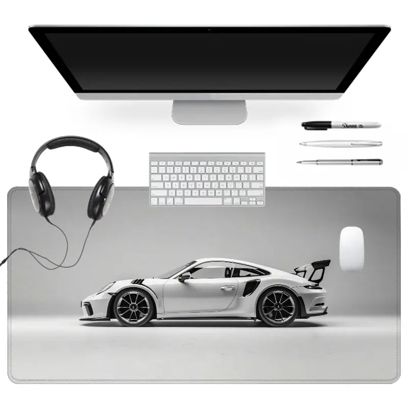 Extra Large White Sports Car Racing Mouse Pad, Gaming Mouse Pads, Computer Mouse Pad, Gaming Room Accessories, with Sleek Design 35x16 Inch Non Slip Mousepad Suitable for Families, Offices and Schools, Perfect Gift for Family and Friends