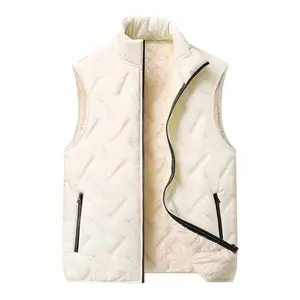 Men's Stylish Plain Autumn Winter Warm Fleece-Lined Wool Polyester Vest, Regular Fit, Crewneck, Sleeveless, Zipper Design, Easy-Care Casual Gilet