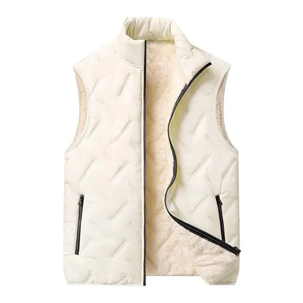 Menswear Men's Regular Fit Casual Black Fleece-Lined Wool-Polyester Crewneck Waistcoat - Sleeveless, Zippered Plain Gilet, Pockets, Easy-Care, Autumn Winter Warmth, Jumper Vest, Sleeveless Jumper Vest, Round Neck, Crew Neck, Woven