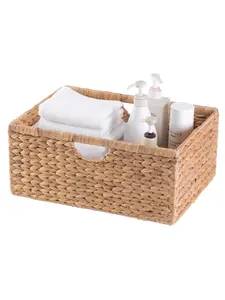 Vintiquewise QI003545.M.3 3-Piece Medium Water Hyacinth Wicker Storage Baskets - Rustic Handwoven, Lightweight, Foldable Household Organizers for Kitchen, Shelf, Laundry, Decorative Gift Option