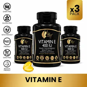 3 Bottles of Coco March N.M.D Vitamin E 400 IU Dietary Supplement, Antioxidant Immune Health Support Supplement - 100 Softgel Capsules per Container
