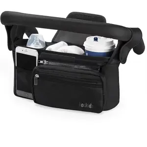 Baby Stroller Organizer, Baby Accessories with Insulated Cup Holder, Detachable Phone Bag, Shoulder Strap - Fits All Stroller Types, Keeps Drinks Hot/Cold (Black)