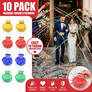 10 Pack Colorful Streamer Poppers – No Mess Paper Crackers, Hand Throw Confetti Streamers for Birthday Wedding Party Celebrations, Multi-Color Party Favors Supplies