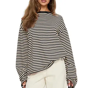 CHYRII Women Oversized Striped Long Sleeve T Shirt Fashion 2026 Crewneck Casual Fall Spring Tops Y2K Clothes