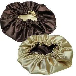 Champagne/chocolate Reversible Satin bonnet