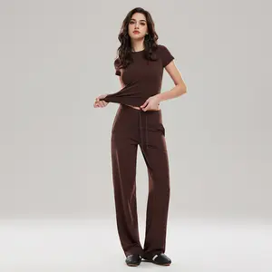 2-Piece Workout Set, Shaping Support, Breathable Quick-Dry, Athletic Women’s Crew Neck T-shirts Straight-leg Pants 30'', 32.5'' Inseam Tracksuit Set, Summerwins  DealsForYouDays