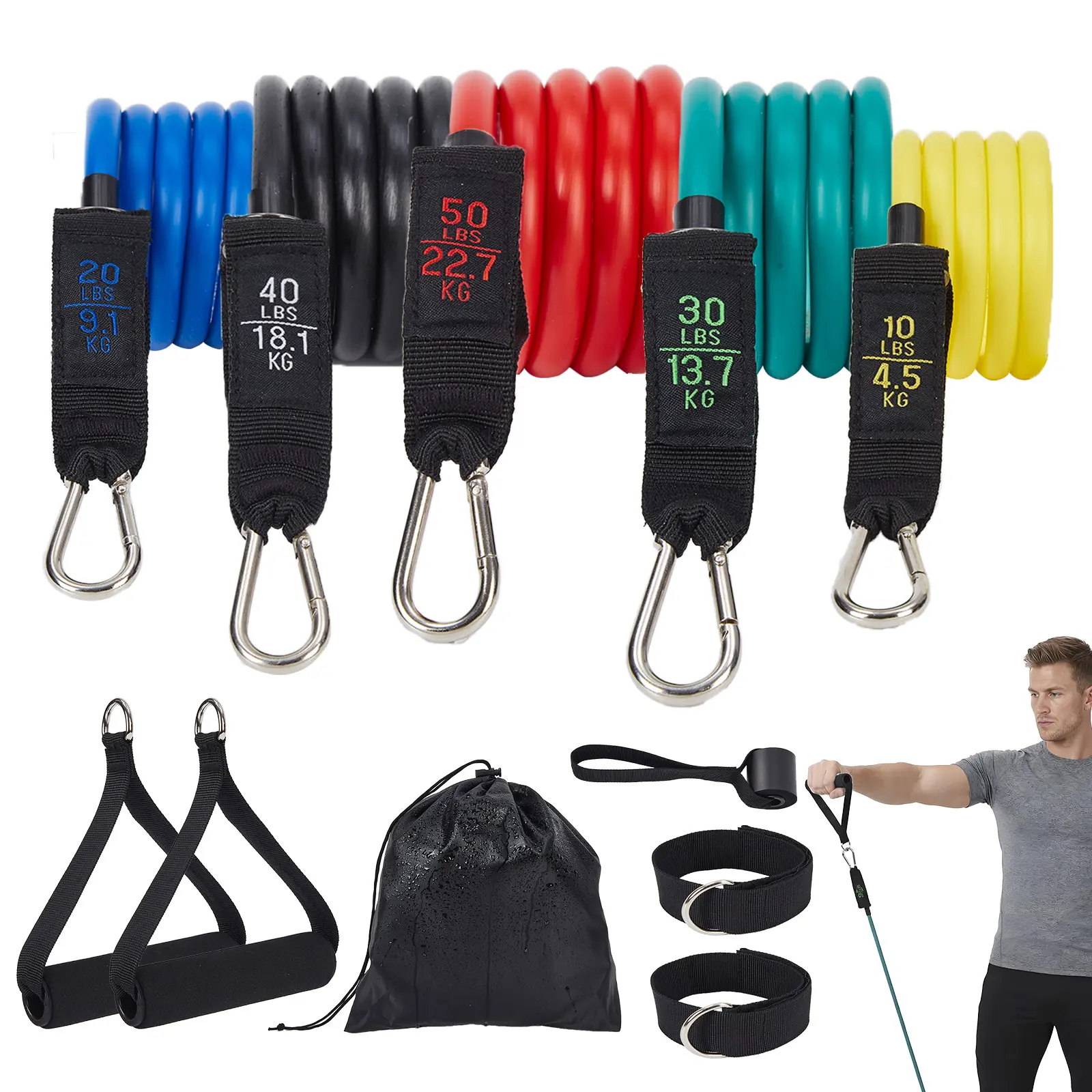 5 PCS Resistance Bands Set with Handles, TPE Elastic Exercise Bands with Different Resistance Levels, Portable Workout Bands for Strength Training, Yoga, Pilates & Physical Therapy Home Gym
