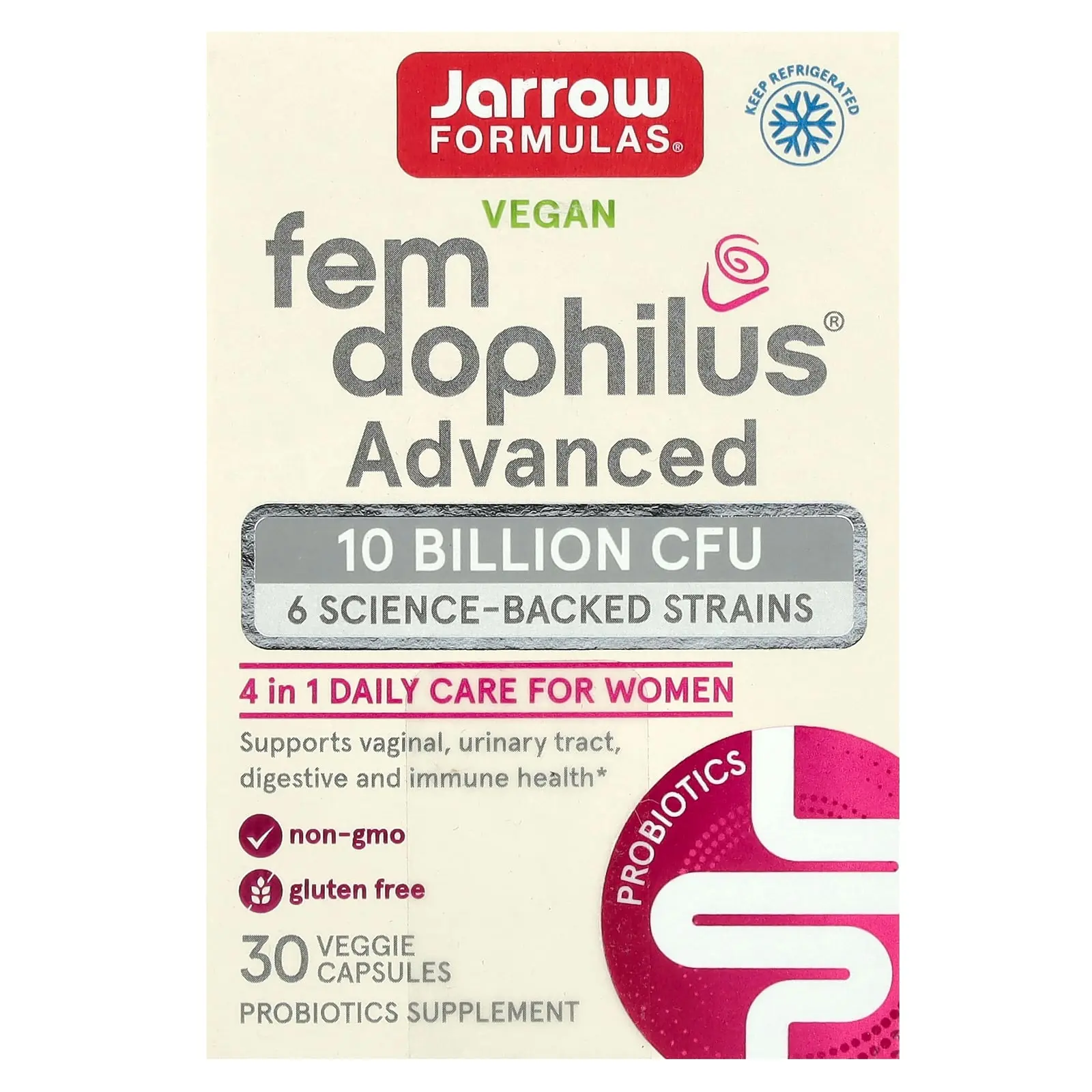 Jarrow Formulas Vegan Fem Dophilus Advanced, 10 Billion CFU (104 mg), 30 Veggie Capsules