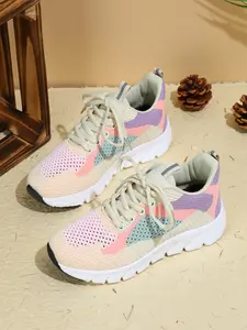 2026 New Women's Flyknit Mesh Colorblock Sports Shoes, Thick Sole Breathable Lightweight Shock Absorption Running Casual Shoes, Fashionable Running Shoes