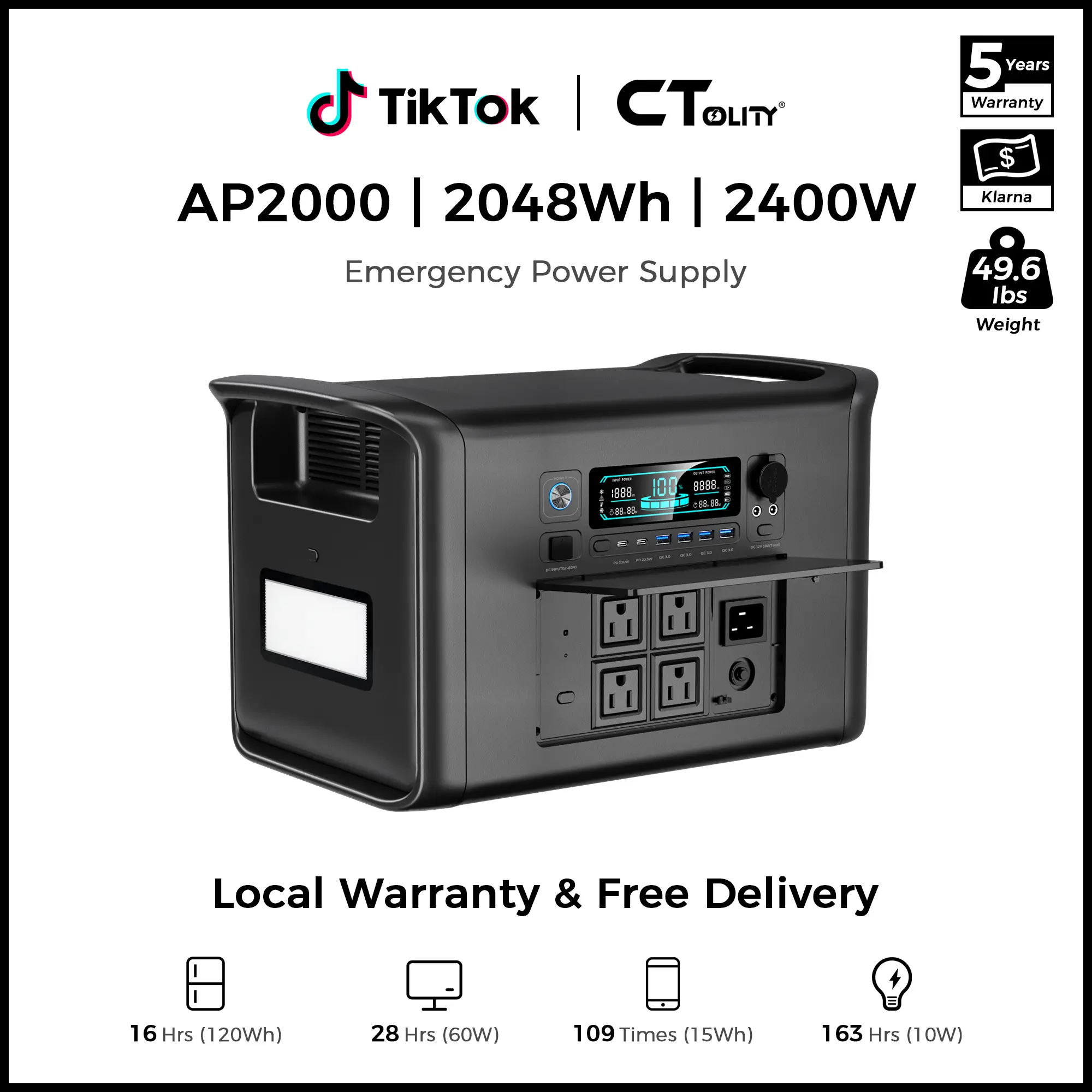 [TikTokShopBackToSchool][Summerfinds]CTOLITY AP2000 2600W 2048Wh Solar Generator | Long-Lasting LiFePO4 Portable Solar Power Station Supports 11 + Devices for Camping, RV & Outdoor, back to school haul [Power Outage Survival], SohoChic