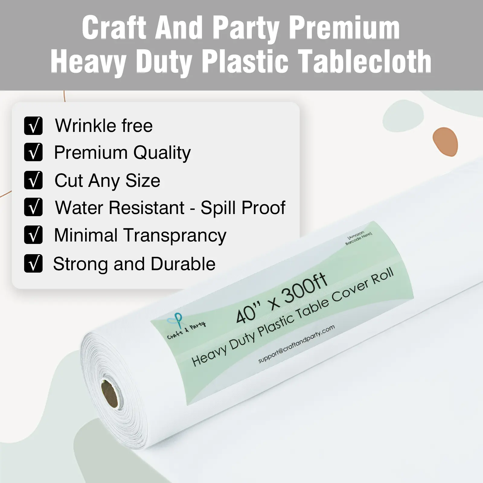 Craft And Party, 40in x 100/300ft Heavy Duty Plastic Table Cover Roll for Party Banquet or Floor Coverings